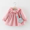 A146 Primavera e Outono Novo Vestido Princesa Manga Longa para Meninas Camiseta Básica de Bebê Substituta para Bolsas