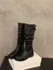 Botas altas de tacón grueso color caqui apilado, botas largas para mujer, nuevo modelo 2024 para primavera, otoño e invierno, botas de montar ajustadas a media pantorrilla