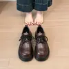Sapatos JK de Couro Estilo Britânico Feminino 2026 Outono Novo Retro Japonês Solado Grosso Aumento de Altura Cadarço Celebridade da Internet Mocassins