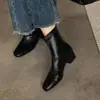 Tallas 34 a 42, botas adelgazantes y elásticas, exportación transfronteriza, tallas grandes, negras, tacón grueso, punta cuadrada, botas de moda, versátiles para otoño e invierno, botas para mujer