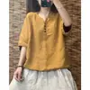 # 503 Nueva Blusa de Verano Delgada Transpirable de Algodón y Lino, Ajuste Holgado Versátil de Cinco Mangas, Nicho Francés, Dama Rica para Mujer
