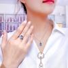 Celebrante de Internet Transmissão ao Vivo Novo terno Simulação Topázio Água-Marinha Anel de Abertura Totalmente Cravejado de Diamantes Colar com Pingente de Luxo Feminino