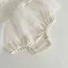 Bolsa de Malha de Verão para Bebê Roupas de Fazer Cocô Macacão de Princesa com Renda para Menina com Faixa de Cabelo