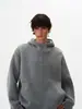 Cárdigan de Punto Gris Retro Americano con Capucha para Hombres y Mujeres en Otoño e Invierno Estilo Perezoso Casual Holgado Chaqueta de Punto Versátil
