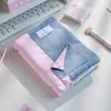 Cuaderno A5 Estrella de Cuadrícula Rosa con Cubierta de Tela de Mezclilla y 100 Páginas Interiores Personalizables DIY para Creatividad Personalizada