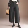 Outono/Inverno 2026 Novas Calças de Lã Misturada com Barra Curva de Perna Larga Femininas Cintura Alta Emagrecimento Soltas Design Simples Versáteis Calças Casuais