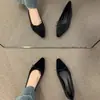 Zapatos de Punta para Mujer Primavera y Otoño 2024 Nuevos de Boca Baja Negro Gamuza Suela Suave Zapatos de Commuter para el Trabajo talla extra Zapatos Planos