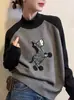 Estilo Coreano Manga Raglan Contrastante Pequena Zebra Desenho Animado Tricô Outono e Inverno 2025 Novo Tricô Macio Aderente Top Base para Mulheres