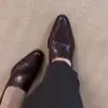 Primer Encuentro Temporada Estilo Retro Británico Mocasines de Piel para Mujer, Zapatos de Tacón Alto sin Cordones para el Trabajo, Zapatos Planos de Punta Aguda con Tacón Grueso