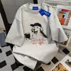 Camiseta Casual de Manga Curta de Algodão Puro Estilo Ins para Mulheres, Verão 2026, Top da Marca Americana Trendy com Estampa de Cachorro para Casais