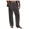 Calças de Linho Masculinas Europeias e Americanas 2022 Yoga Praia Soltas Casuais de Verão Cintura com Cordão Calças Soltas com Bolso com Aba Calças