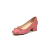 Zapatos con Tacón Grueso para Mujer que Aumentan la Altura Interior Color Nude Estilo Nuevo con Falda Boca Baja Punta Cuadrada Zapatos de Mujer Tacones Altos Rojos No Cansados Verano