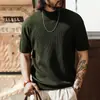 Nueva camiseta de punto para hombre con tacto fresco, al estilo de los nuevos ricos y el dinero antiguo, marca de moda de verano, diseño de canalé simple, adecuada para ir al trabajo, ropa de hombre