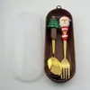 Conjunto de Talheres Temático de Natal em Aço Inoxidável Transfronteiriço com Desenhos Animados, Colher de Sobremesa com Figura Colorida Metálica, Caixa de Presente para Crianças