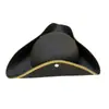 Sombrero de Pirata Caribeño Doble Borde Plateado de Halloween Sombrero de Pirata de Tela No Tejida con Doble Encaje de Halloween Sombrero de Capitán Triángulo