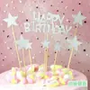 Cartão de decoração de bolo de aniversário estrela de cinco pontas tridimensional plug-in Ornamentos de bolo estrela dourada decoração de mesa de sobremesas festa