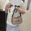 Bolso de Paja Estilo Coreano Estilo Étnico Color de Contraste Nuevo de Moda Primavera y Verano Bolso Simple de Media Luna Bolso Portátil Simple de Perla para Debajo del Brazo