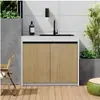 Gabinete de lavabo para balcón exterior, patio, con encimera de piedra, lavabo de almacenamiento para jardín exterior, gabinete de lavabo integrado