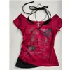 Camiseta Corta de Manga Corta con Cuello Halter Falso de Dos Piezas Estilo Retro Vintage Americano para Mujer, Diseño de Verano 2026 Top Corto