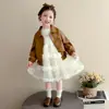 Conjunto de Roupa para Meninas Primavera e Outono 2026 Novo Estilo Moda Infantil Jaqueta de Couro com Renda e Saia de Tule Conjunto de Duas Peças para Bebês Roupa Casual de Outono