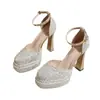 Cómodos Zapatos de Novia Mary Jane con Tacón Grueso, Suela Gruesa, Plataforma, Tacones Altos, Zapatos de Compromiso de Cristal para Mujer