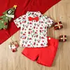 Conjunto de Camiseta de Manga Curta de Verão de Natal Papai Noel Rena para Meninos Conjunto de Duas Peças com Shorts para Bebês Compras Transfronteiriças Roupa Infantil