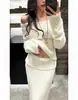 Conjunto de Punto de Hombro Descubierto con Solapa Estilo Puro Deseo para Mujer Suéter Suave y Pegajoso de Hombro Caído Falda Larga de Cintura Alta Ajustada al Cuerpo que Resalta las Caderas Conjunto de Dos Piezas