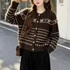 Otoño/Invierno 2026 Nuevo Estilo Coreano Casual Versátil Cardigan de Punto Jacquard Top Chaqueta Holgada de Moda para Mujer