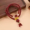 Pulsera de Cinabrio para Mujer Doble Círculo Flor de Loto Colgante Pixiu para Mujer Cuerda de Mano Vintage Sencilla Bolsa de la Fortuna de Cinabrio Regalo de Este Año