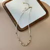 Pérolas Naturais de Água Doce com Padrões de Grão Uniformes, Corrente de Metal com Revestimento a Ar, Corrente Elegante para Clavícula, Colar da Série Personalizada