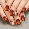 Estilo Europeo y Americano Cortos Chapados en Oro 3D Florales de Lujo Forma de Almendra Manicura Francesa Uñas Postizas Puntas de Uñas Portátiles
