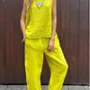 2025 Sudeste Asiático Algodón Lino Moda Casual Holgado Conjunto de Dos Piezas Top sin Mangas para Mujer Pantalones Sueltos Conjunto de Mujer Mujer