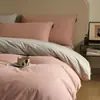 Juego de ropa de cama de cuatro piezas de algodón cepillado de color sólido estilo minimalista, funda de edredón de algodón puro, sábana, juego de ropa de cama de tres piezas para dormitorio