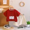 Conjunto de Moda Verão Novo para Meninas Jovens, Roupa de Verão Infantil Estilosa com Bolsa de Strass e Conjunto de Duas Peças de Manga Curta