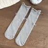 Calcetines holgados con borde de oreja de madera para niños, color liso, puño enrollado, para niños pequeños y grandes, calcetines a media pantorrilla, primavera y otoño 2026, nuevo producto, venta al por mayor de fábrica