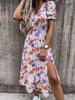 ¡En stock!! Vestido elegante de verano para mujer, estilo transfronterizo europeo y americano, popular, de cintura alta, con escote en V dividido y manga corta estampada