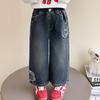 Calça Jeans Cartoon para Meninas Outono 2025 Nova Moda Estilo Coreano Estilo Infantil Casual Outono Calça Reta