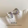 Aretes de Perla con Circonita Morada, Aretes de Alta Gama, Exquisitos, Ligeros y Lujosos, Aretes Únicos con Aguja de Plata, Aretes para Caras Cuadradas y Redondas