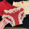 Ropa interior de año zodiacal para mujer, algodón puro, entrepierna extendida, encaje rojo brillante, nueva ropa interior festiva de Año Nuevo para mujer