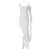 Vestido Largo Ajustado de Color Sólido Plisado con Un Hombro Descubierto, Nuevo de Moda de Verano para Mujer, Transfronterizo Europeo y Americano