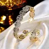 Conjunto de Pulseras para Mujer Estilo Lujo Ligero Europeo y Americano con Diseño Personalizado de Cara Sonriente, Anillo Abierto Incrustado con Circonita, Joyería de Mano Versátil