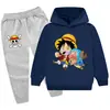 2025One Piece Estampado de Dibujos Animados Traje para Niños Sudadera con Capucha Sudadera + Pantalones Pb904