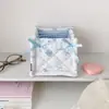 Caixa de armazenamento com laço de bolinhas estilo ins cesta de armazenamento para itens diversos de mesa organizador de maquiagem para penteadeira azul
