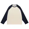 Jingtao otoño e invierno nuevo hilo doble algodón puro color de contraste manga raglán manga larga camiseta marca de moda para hombre retro holgada estudiante camiseta interior