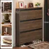 Zapatero de madera maciza con puerta abatible para entrada de casa, mueble de almacenamiento delgado para pasillo interior y exterior, zapatero estrecho