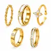Conjunto de Anillos Combinados de Acero Inoxidable Estilo Retro Francés Múltiples Estilos Conjuntos de 3/4/5 Piezas Anillo de Apilamiento con Diamantes Incrustados de Nácar