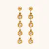 Joyería de Acero Inoxidable Popular Europeo Americano Nuevo Estilo Nicho Temperamento Aretes de Botón Chapados en Oro 18K Circonita Borla Aretes Largos Mujer