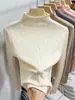 Tejido de punto blanco de cuello medio alto para mujer Estilo Otoño/Invierno Elegante Hueco Ajustado Suéter Capa base corta