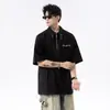 Camisa Polo Bordada Estilo Americano para Homens, Marca Tendência de Verão, Camiseta Juvenil de Manga Curta, T-shirt Casual Solta de Manga Três Quartos High Street