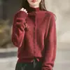Suéter de Lã Escovada com Gola Alta, Cardigã para Mulheres, Adequado para Outono e Inverno, Pode Ser Usado como Camada Base, Jaqueta de Tricô de Lã Cashmere para Mulheres